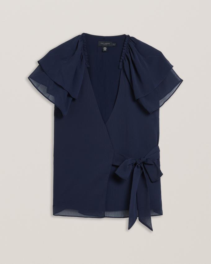 Hauts Ted Baker Frill Sleeve Wrap Front Bleu Foncé Femme | GPZ-50021553